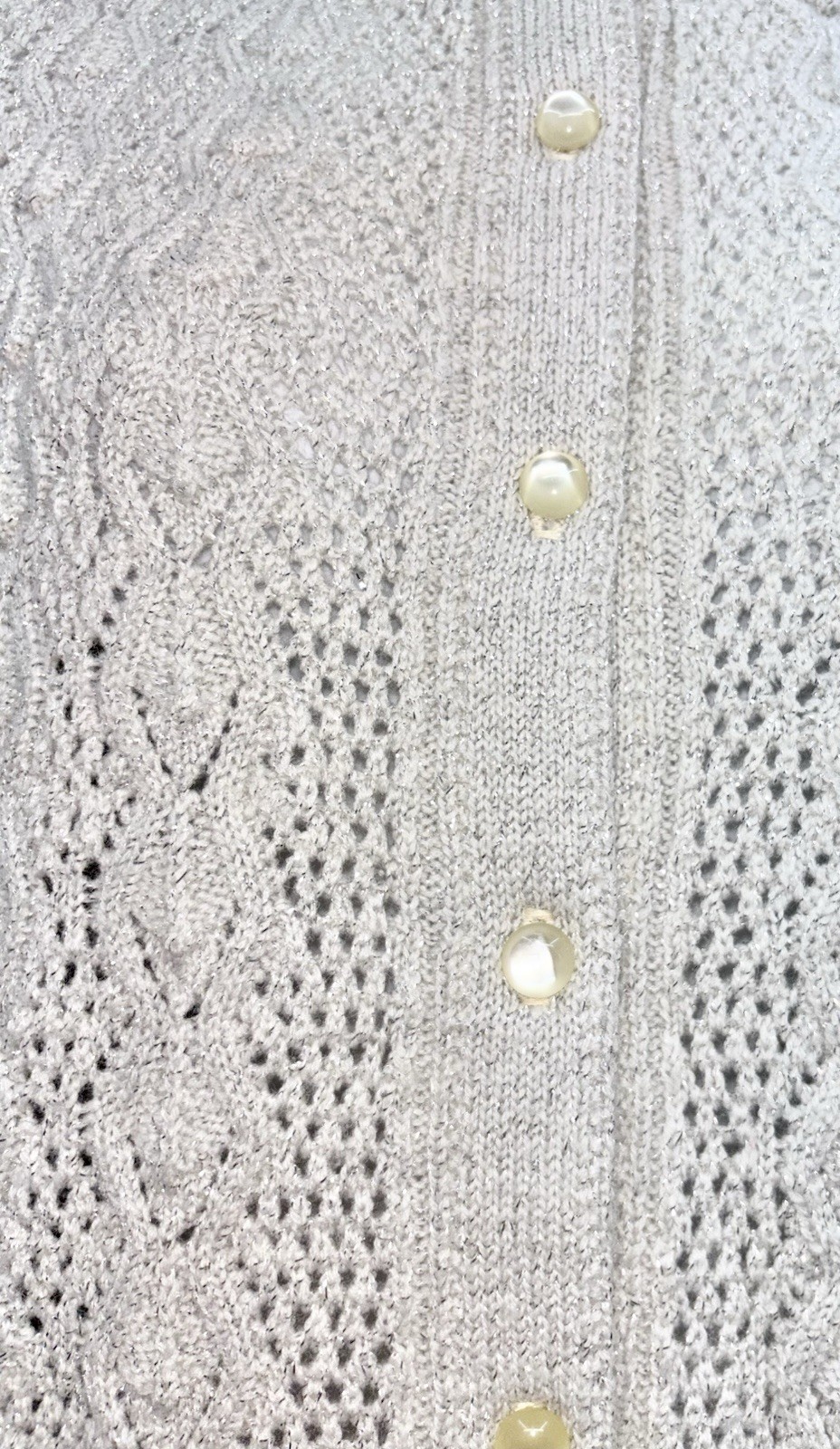 VTG 60s Women Size M Button Up Cardigan Sweater Scalloped Hem Silver Threading