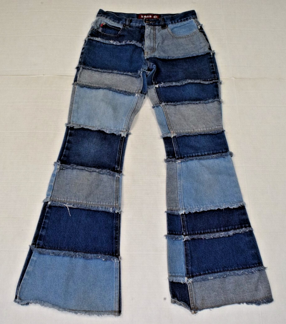 Vintage Jeans Zana Di Size 3 90s Y2K Shades of Blue Patchwork Made Hong Kong