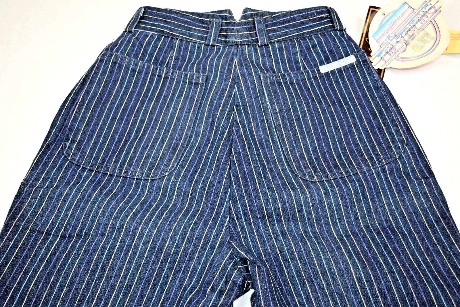 Vintage Jeans Sergio Valente W26 L31 80s Blue Pastel Pinstripes High Waist NWT