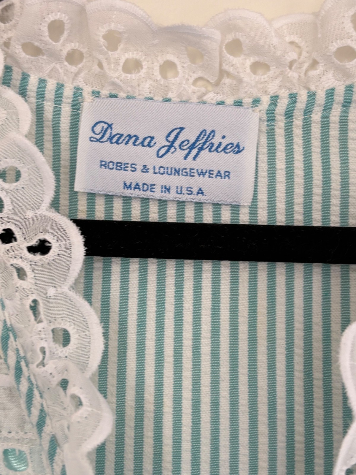 Vintage Diana Hopkins Seersucker Prairie Dress Aqua Stripe Eyelet Lace Cottage N