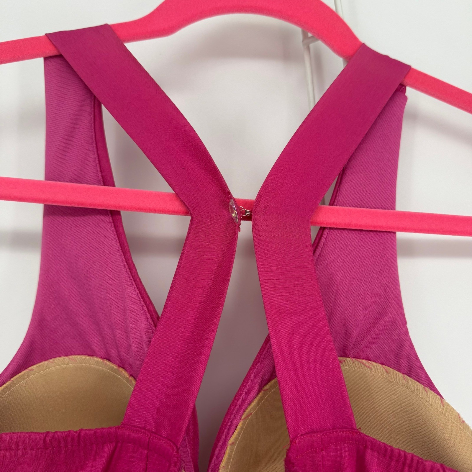 YNES Maxi Dress Womens Fuchsia Pink Ruched Halter Mermaid Barbiecore Y2K Vintage
