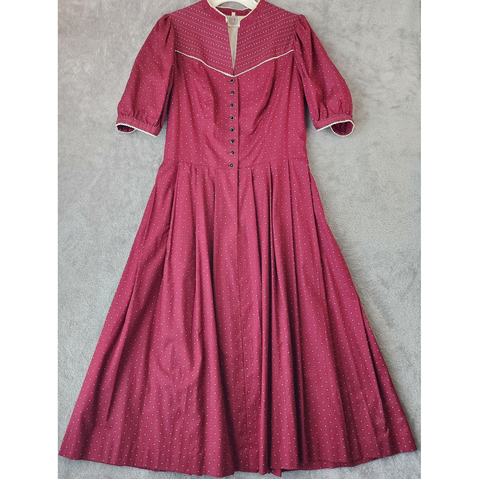 Hammerschmid Trachten Sportiv Dress Womens Size 46 Burgundy Midi with Apron Vtg