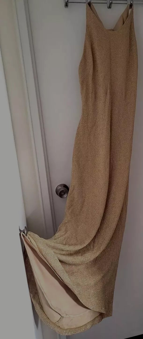 VTG 90s GOLD GLITTER FLOOR-LENGTH EVENING GOWN Large GENTLY WORN + FREE SHIPPING