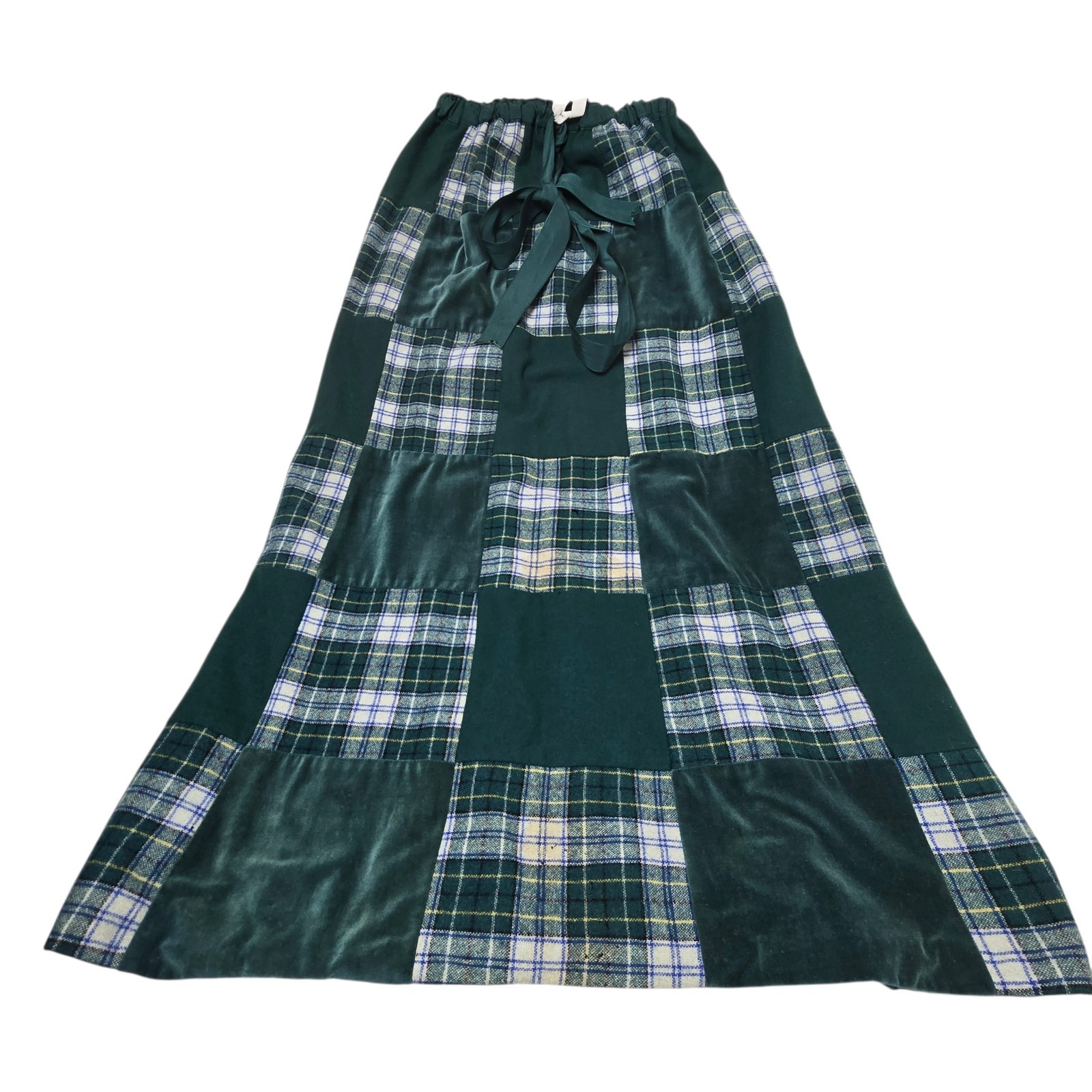 Vtg Mr. Hank 1970’s Wool Plaid Patchwork Red Skirt Elastic Waist Boho Peasant