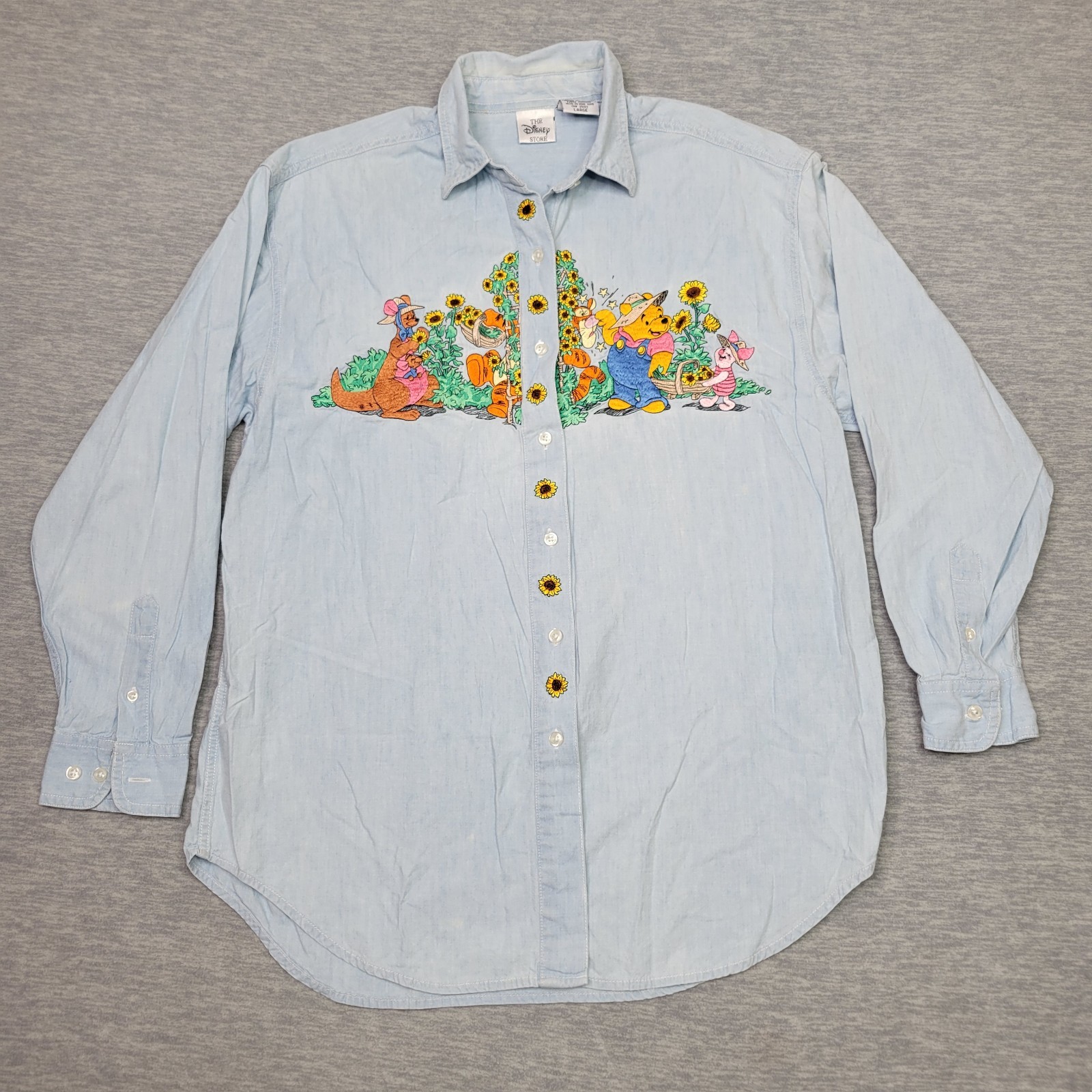 VTG Winnie The Pooh Chambray Shirt Women’s Large Gardening Embroidered Disney
