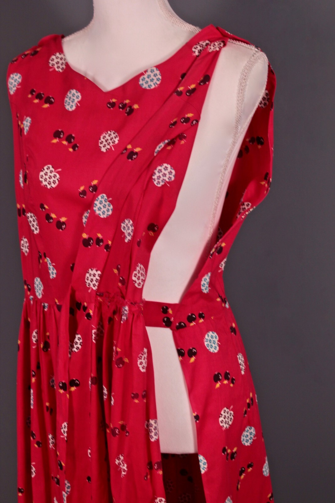 VTG Womens 50s Novelty Red Apple Print Wrap Dress Sz M 1950s Don-About Nelly Don