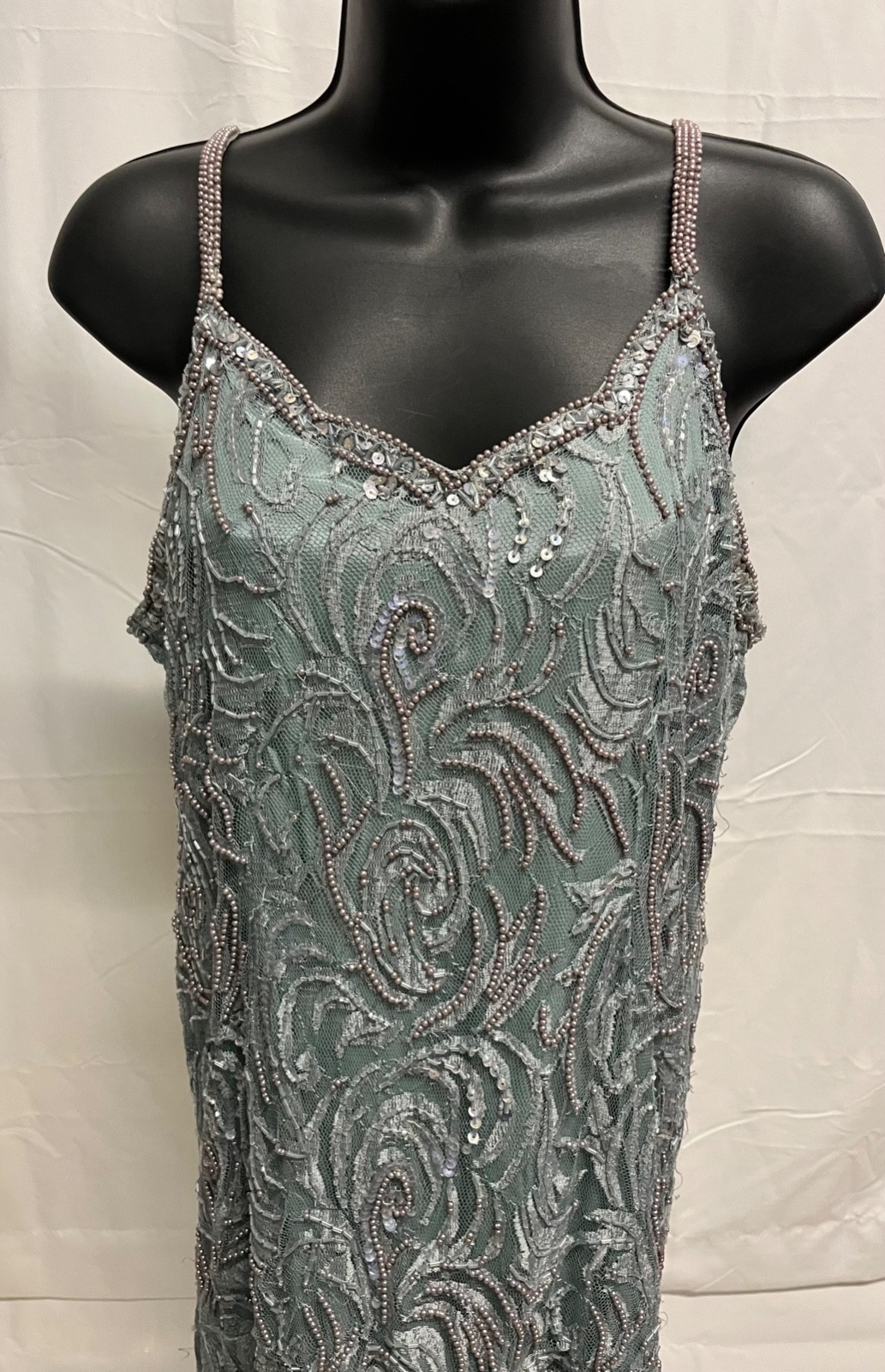 VTG Designer lace pearl beaded drop waist dress by Judith Ann Creations Size L
