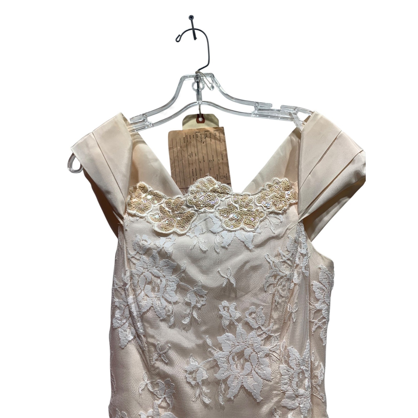 Vintage Scott McClintock Champagne Embroidered Satin Bow Back Party Dress Size 8