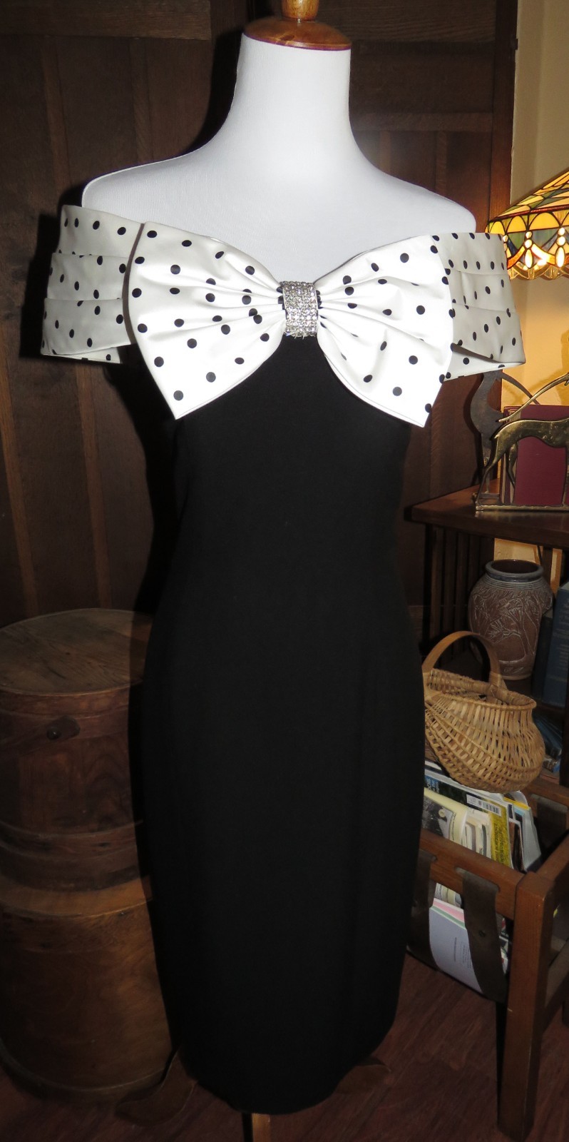 Vintage NWOT A.J. Bari Off Shoulder Cocktail Dress Polka Dots Saks