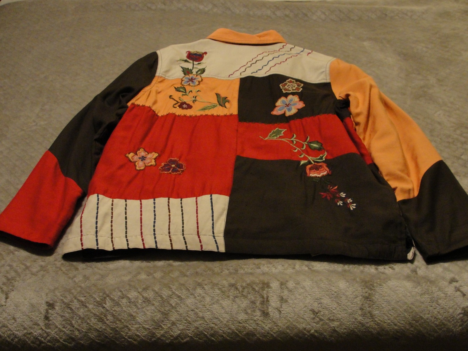 Marsh Landing M Patchwork Autumn Colors Floral Embroidered Button Shirt