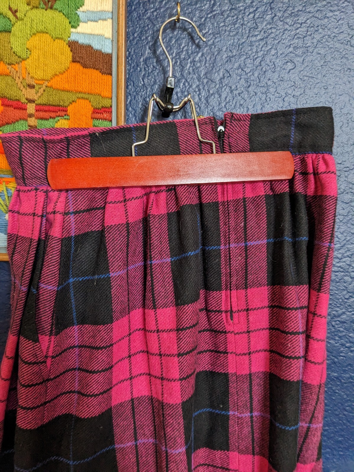 VTG Claude Hot Pink Plaid Tartan Skirt Wool Blend Sz 10 Extra Small XS