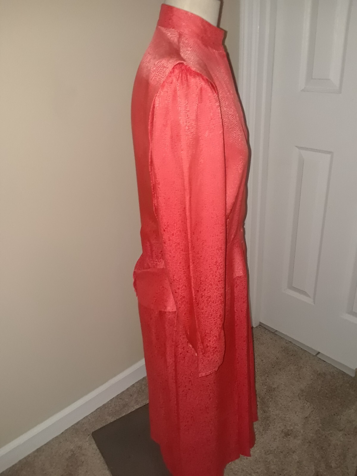 Vtg Francesca of Damon for Starington Deep Coral Jacquard 100% Silk Dress Sz 14