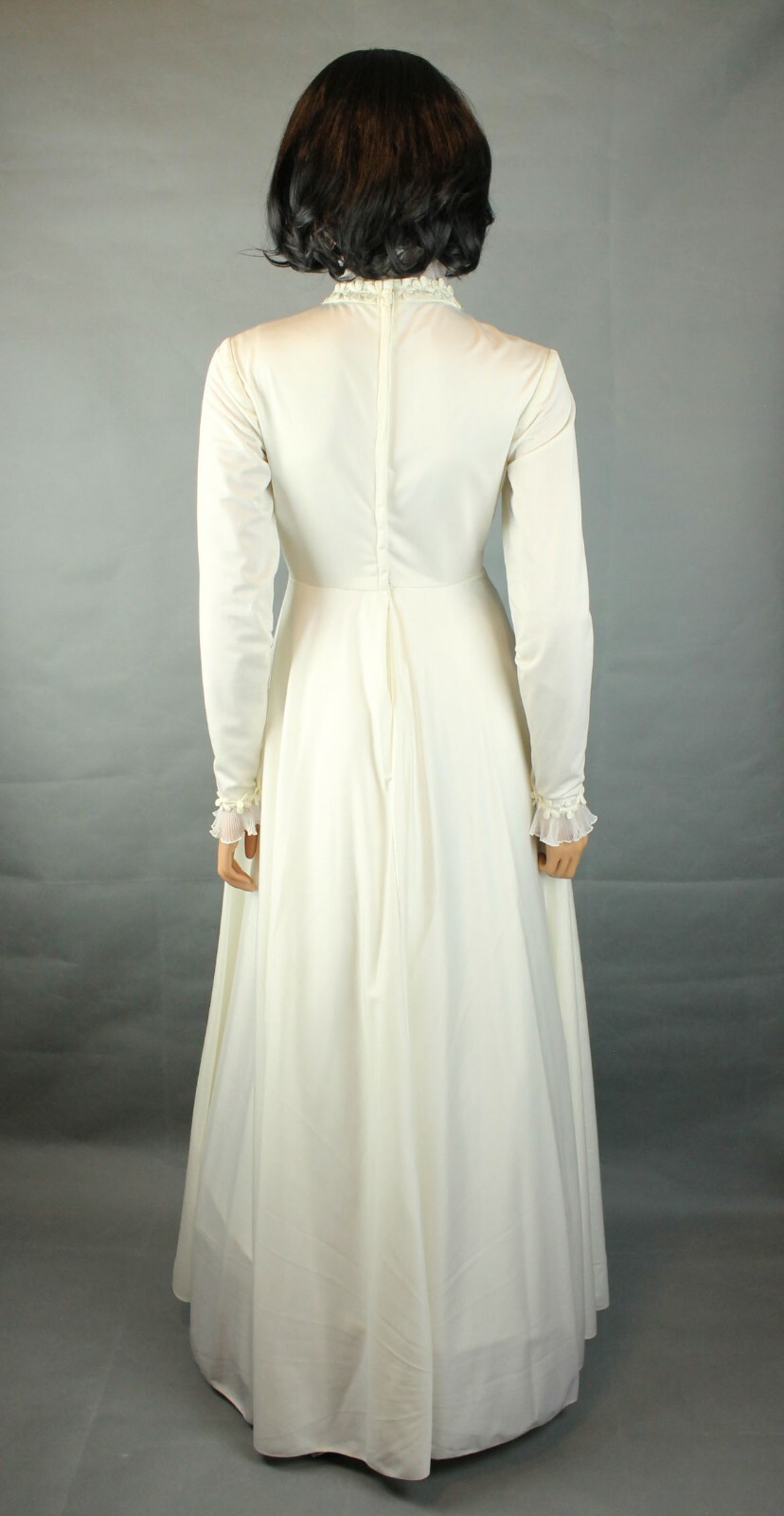 Hippie Wedding Gown Sz XS Vintage Pleated Chiffon Long Sleeve Lace Beads Dress