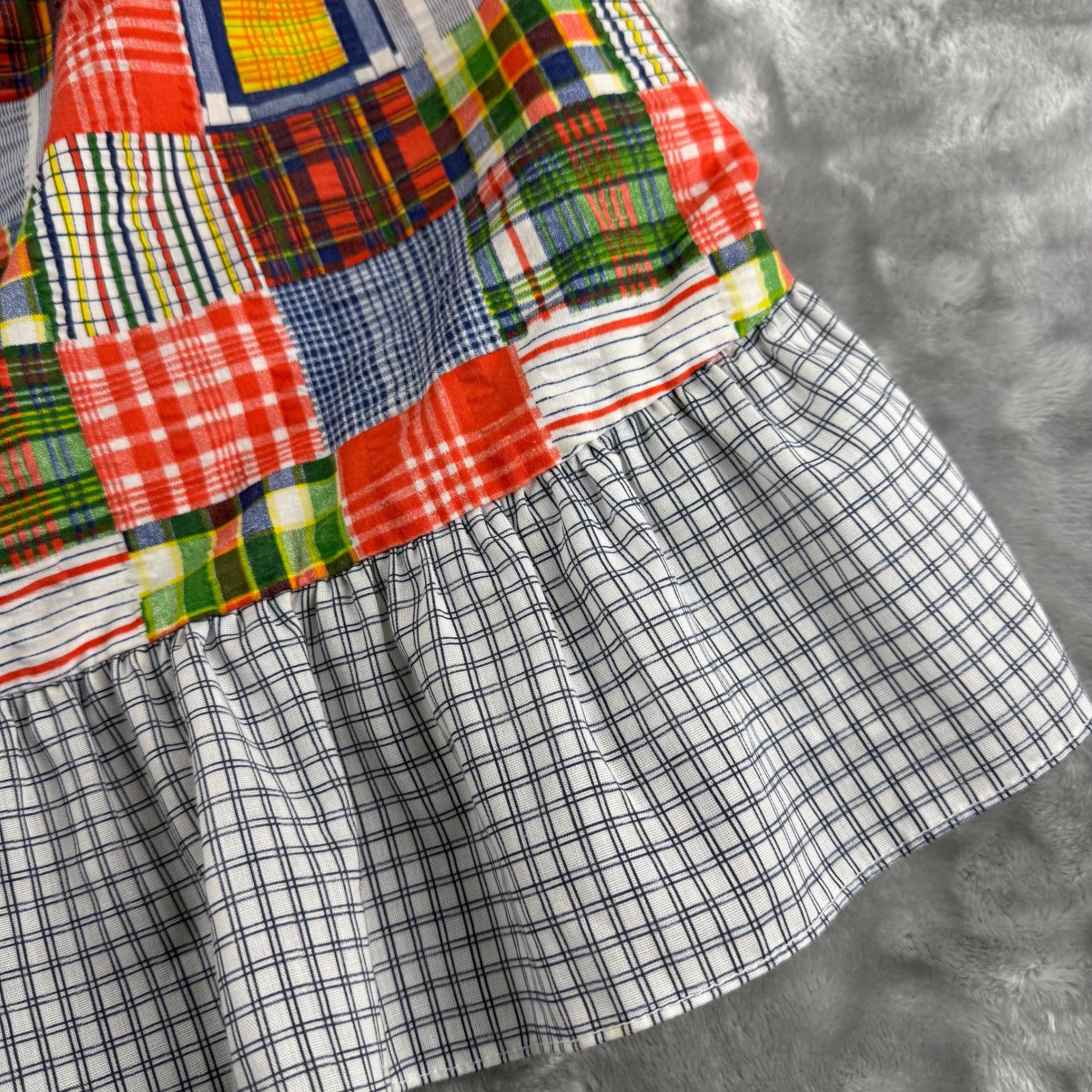 Vintage 70’s Patchwork Plaid Ruffle Midi Skirt Boho Romantic Folk, High Waist
