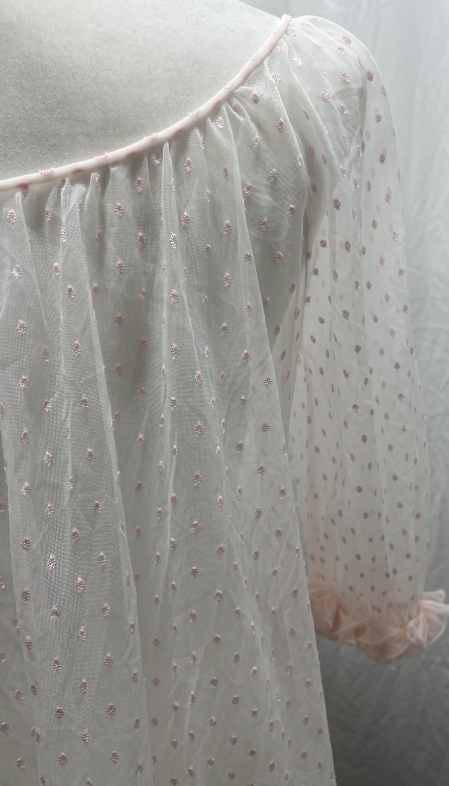 Vintage 50s Sears Charmode Lingerie Sheer Negligee Pink Dot Chiffon Size Small