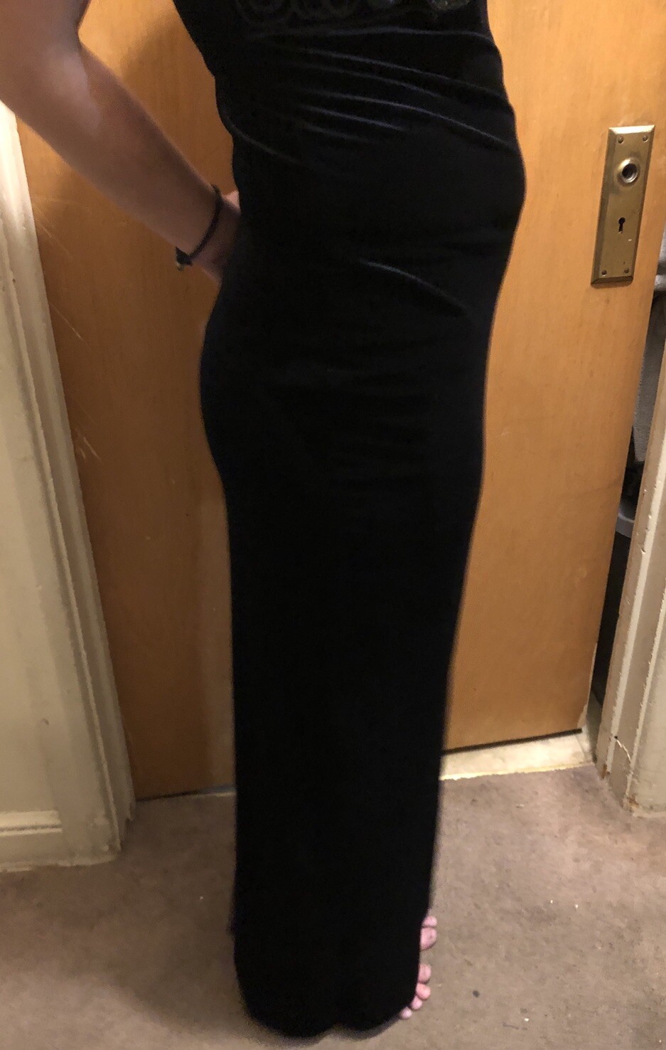 Sz 7/8 Vintage Y2K 1990s Style Maurice’s Black Velvet Halter Dress w Glitter