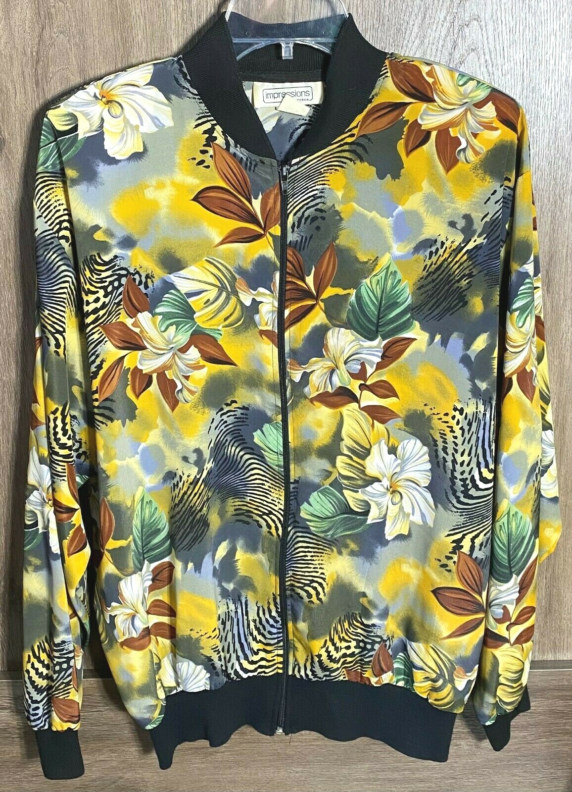 Vintage Impressions of California Floral Hawaiian Bomber Jacket Large USA Zip