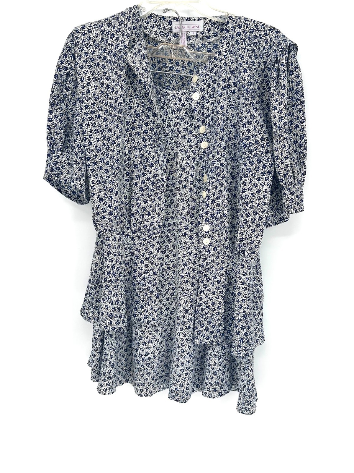 Laura and Jayne Vintage Floral Dress Set Size 8 Blue Cream Peplum Mini 2 Piece