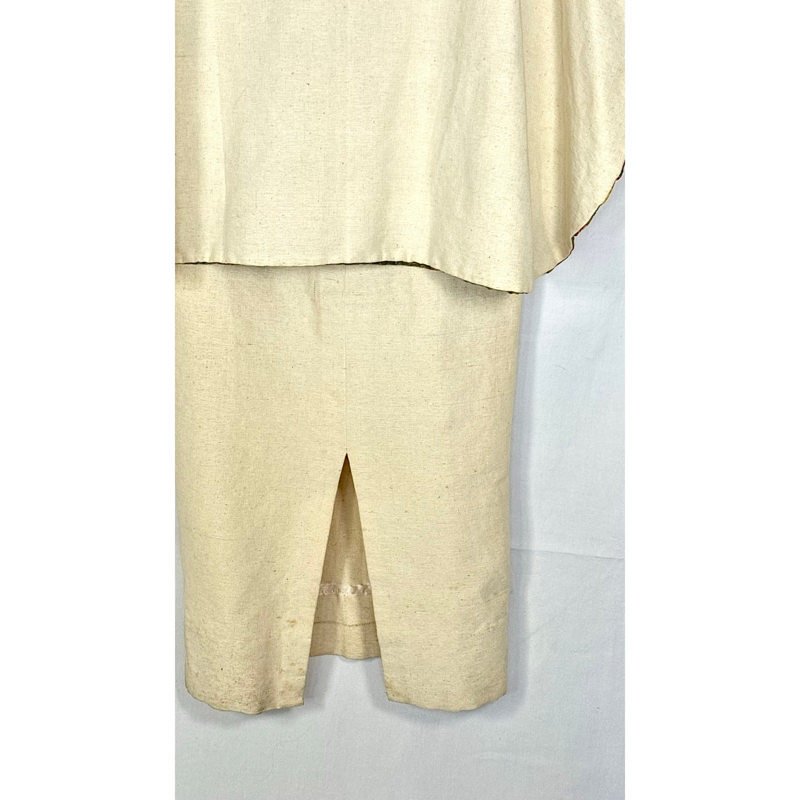 Vintage 1970s Barbara Matamoros Canvas Cape Dress African Barkcloth Print