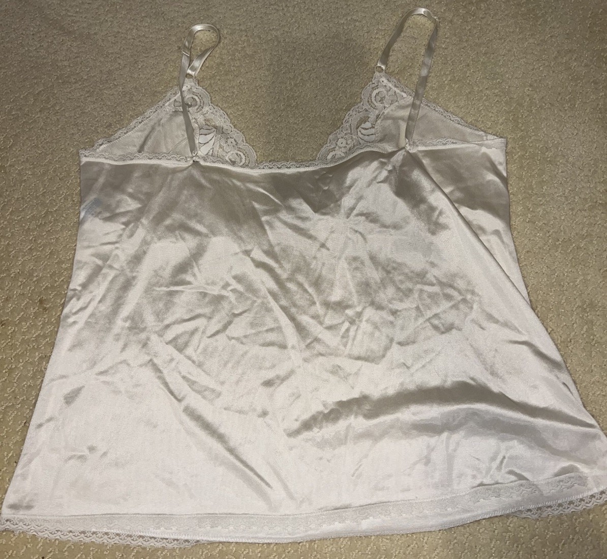 Vtg 70s Maidenform Satin Lace Camisole Ivory Cami ILGWU Union Made USA M L 10 12