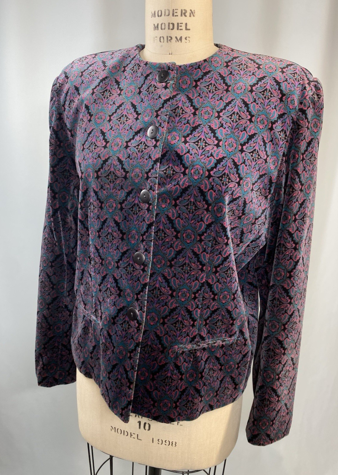 Vintage Velvet Jacket SIZE 12 LARGE L purple black high neck TALBOTS 90s Y2K