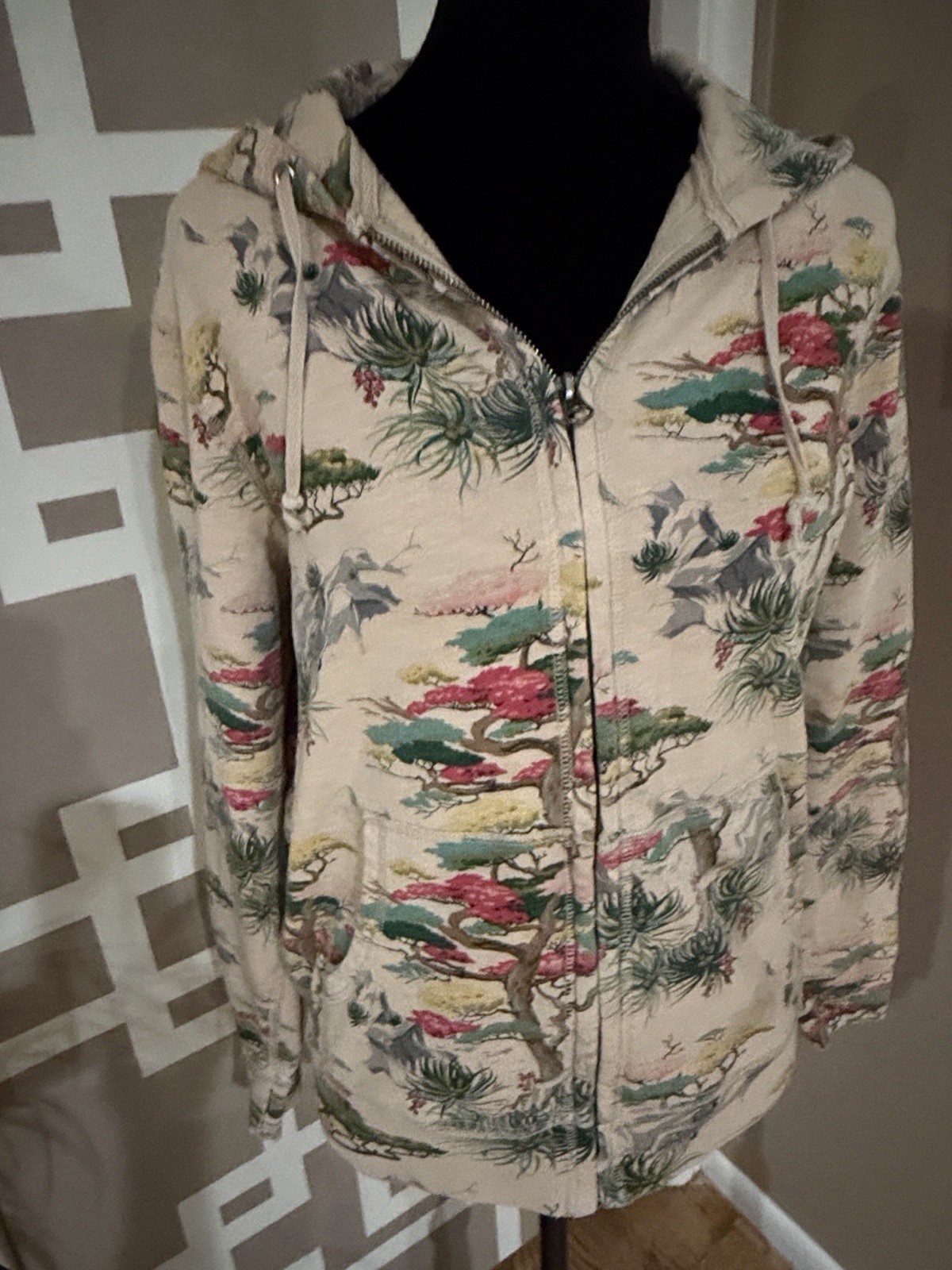 RARE Vtg Y2K Lucky Brand Bonsai Landscape Full Zip Hoodie