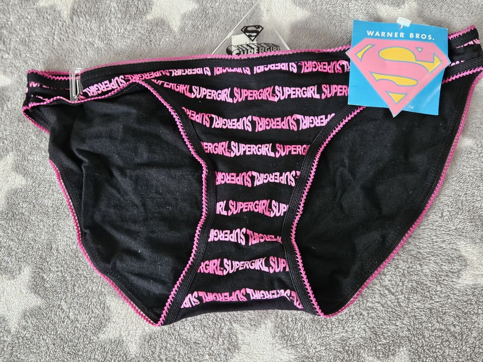 SuperGirl Intimates Women’s Bikini Panties Size: SMALL Color: BLACK/PINK
