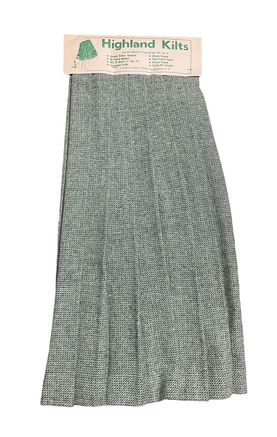 Vintage Highland Kilt Shulins Woolen N.H. Womens 21”-28” Waist Pleats Green Wool