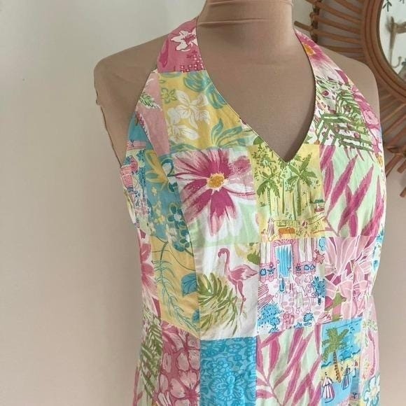 Vintage 90s Yves Cosette Depeche Mode Patchwork Tropical Dress
