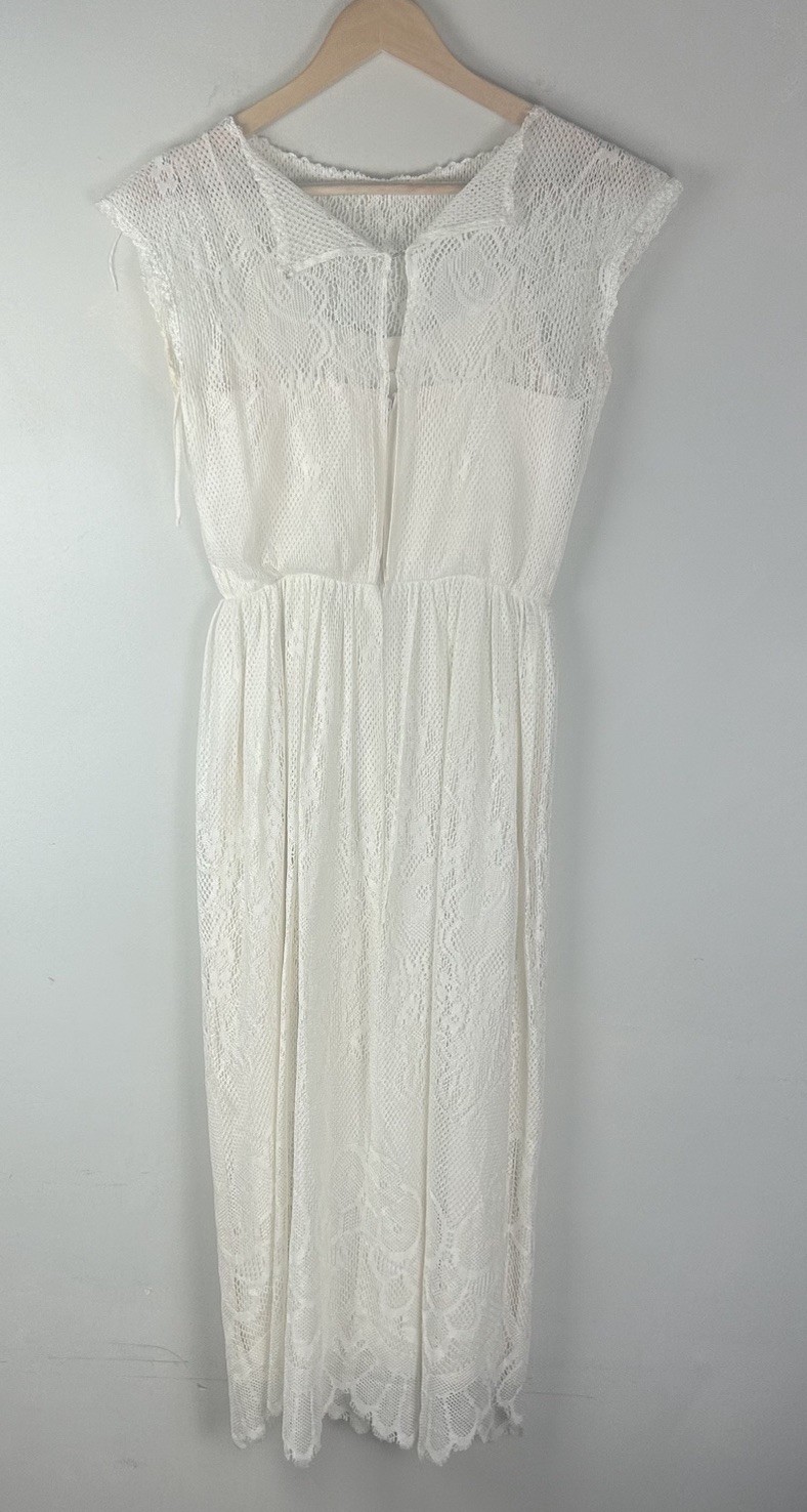 Vintage Dress Party Prom White Lace Wedding Tea Dress FLAWED Sz 5/6 Cap Sleeve