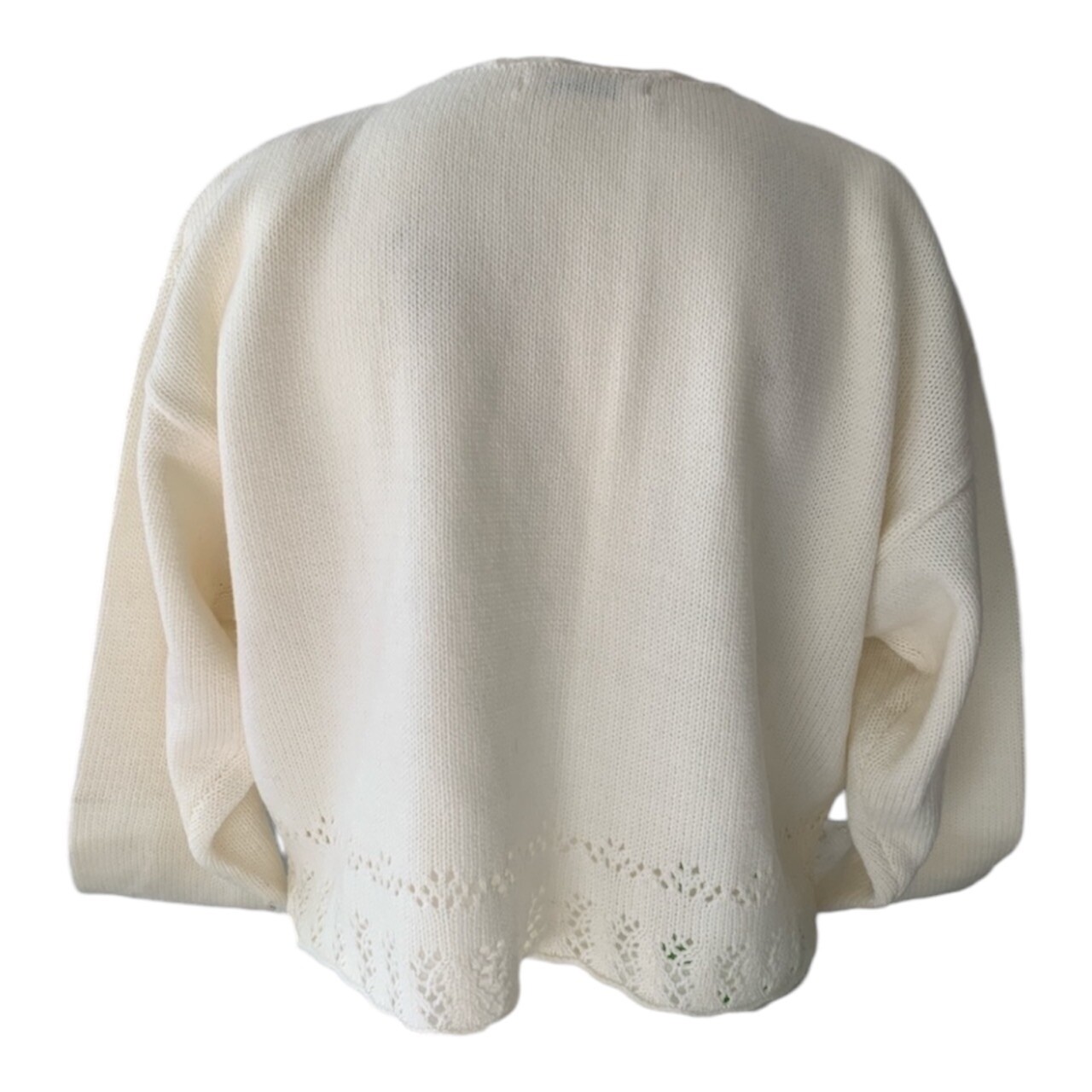 New Rare Item Vintage 80s Retro Cream Crochet Floral Sweater Medium