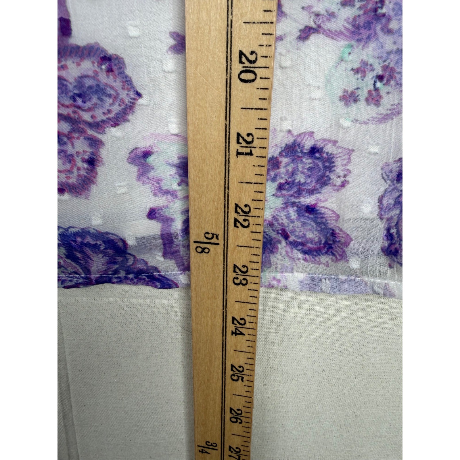 Loft Floral Clip Puff Long Sleeve Blouse size Small White/Purple