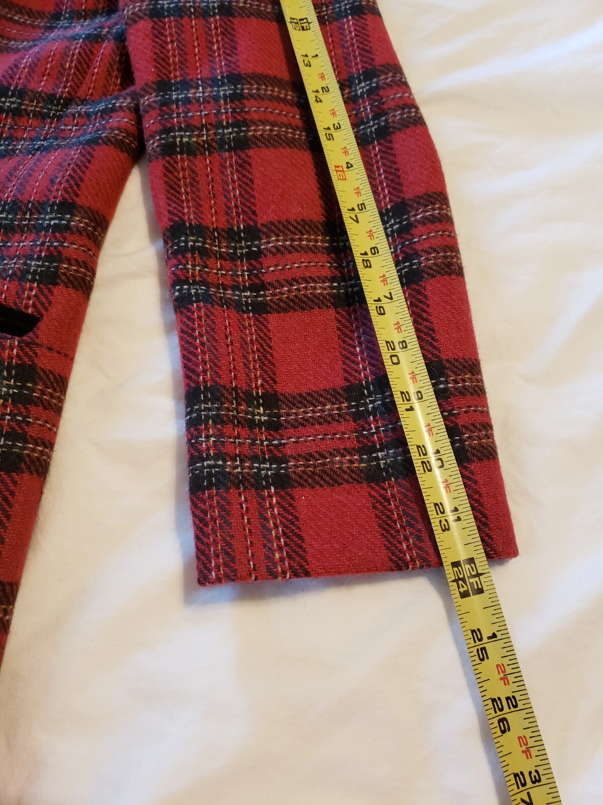 Casual Corner Plaid Blazer Jacket Red/Black Velvet Collar & Trim Wool Sz 8