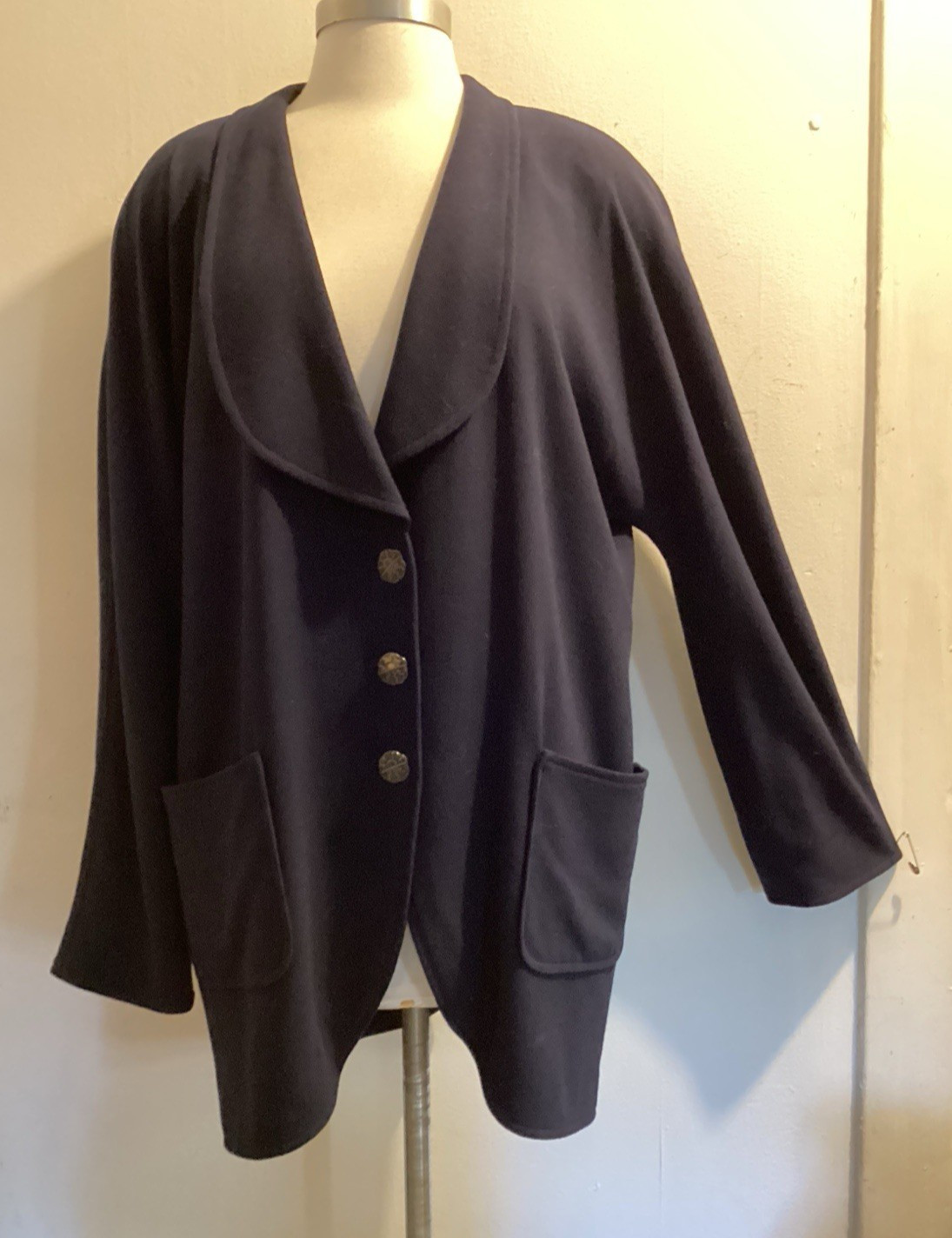 vintage 80’s navy blue wool crepe Jean Muir jacket blazer sz M