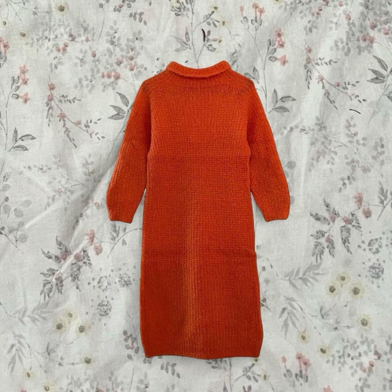 Vintage 60s Mohair Wool Handmade Dress Orange Knit Funnel Turtle Neck Mod