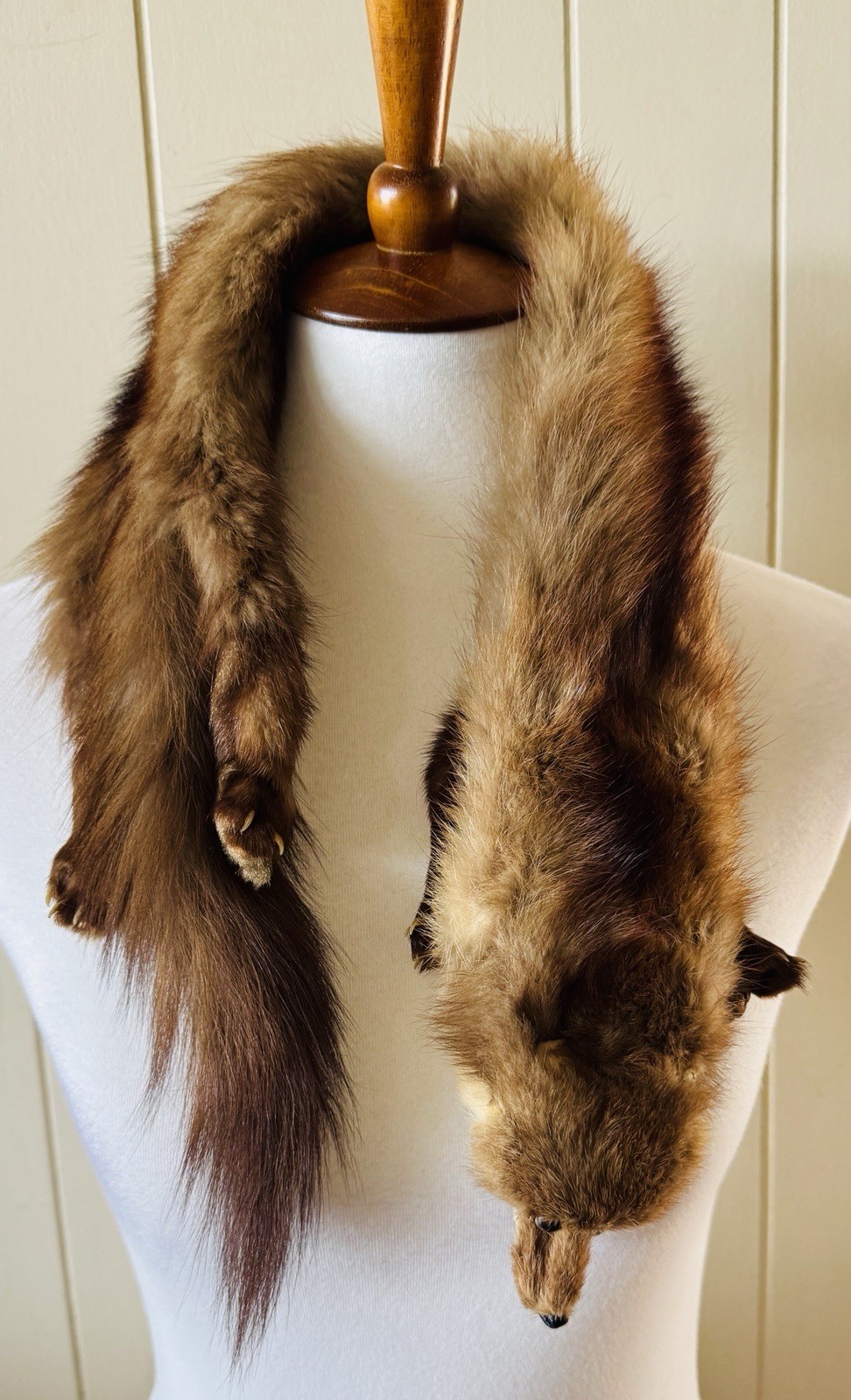 Vintage 1930’s 1940’s Full Mink Fur Pelt Stole Scarf Head, Tail & Feet