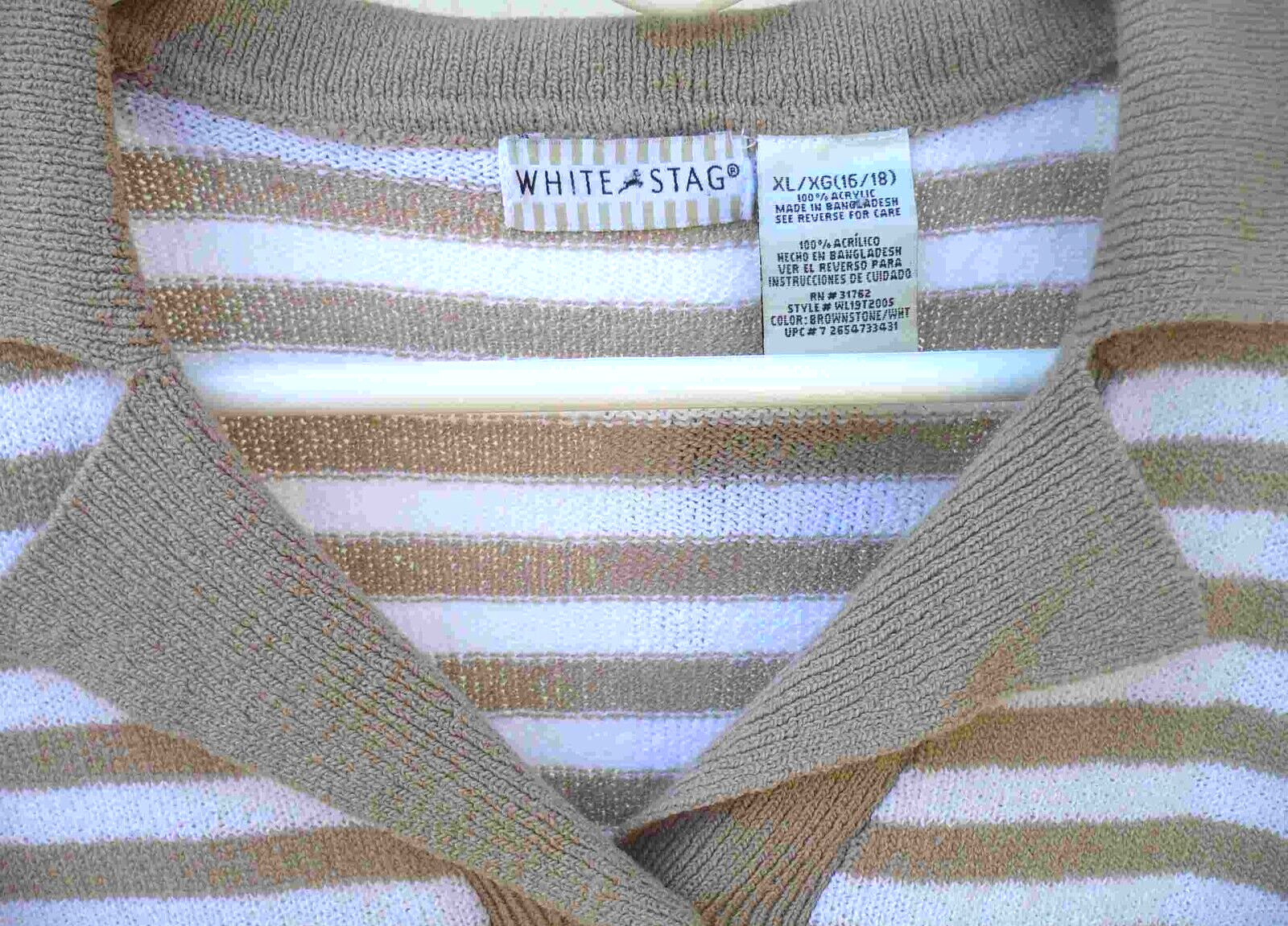VTG 80S WHITE STAG XL CAMEL BEIGE BROWN STRIPED SWEATER WOMEN LIGHTWEIGHT 16 18