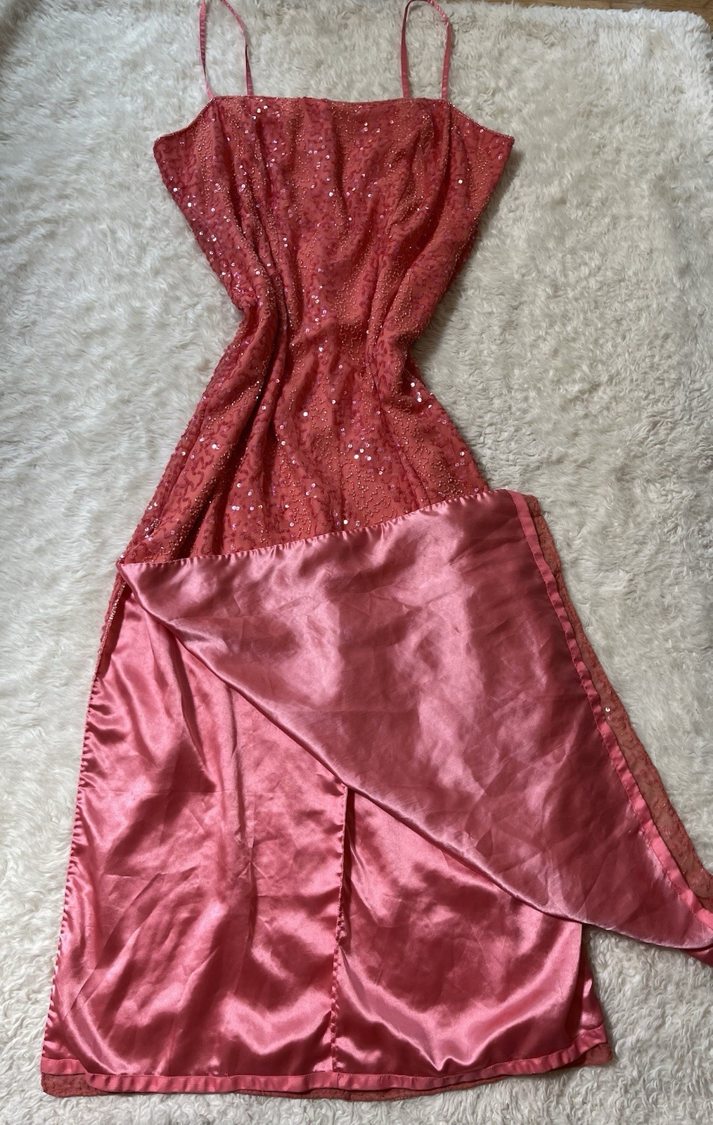 VTg DUSK TO DAWN 90s Beaded Sequin Maxi Rare Size 22 Pink Silk Leg Slits