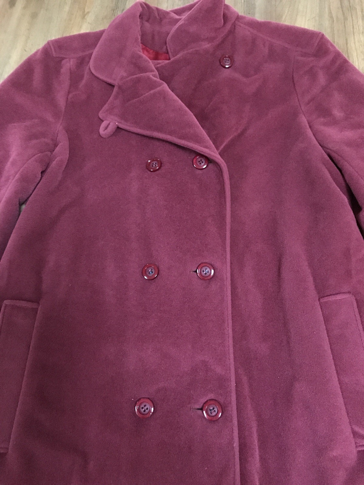 Vintage Nantucket Red Lorendale by BROMLEIGH double breasted lined velour coat.