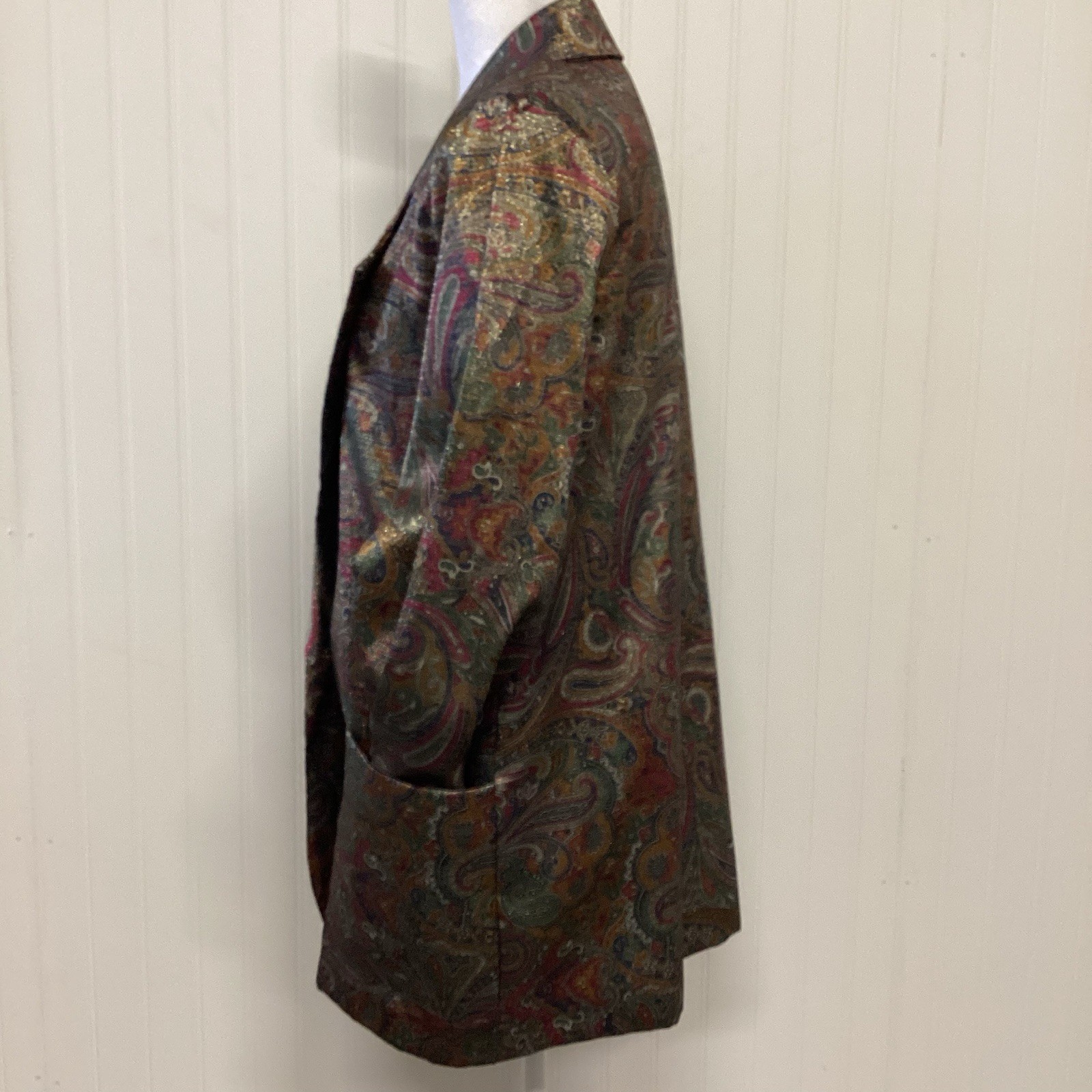 VTG Claude 80’s Print Blazer/Pocket Sz W 10 Funky Paisley Boho Y2K Metalic Rock
