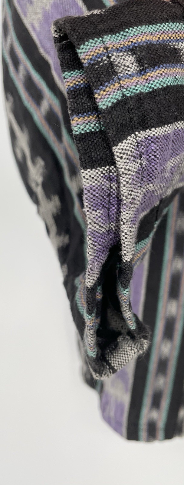 Vintage 80s Ikat Aztec EL HUARACHE Hand Woven Cotten Hippie Boxy Shirt Top med