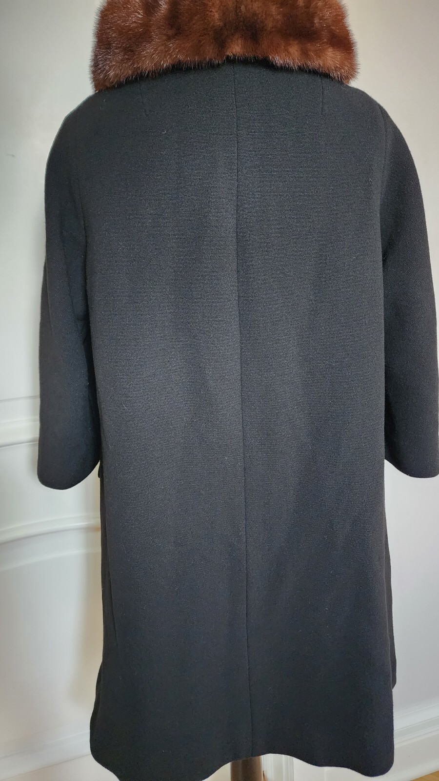 50s Vintage Black Wool Coat w Mink Collar S/M HIRSCH Chicago VASSAR CREATION