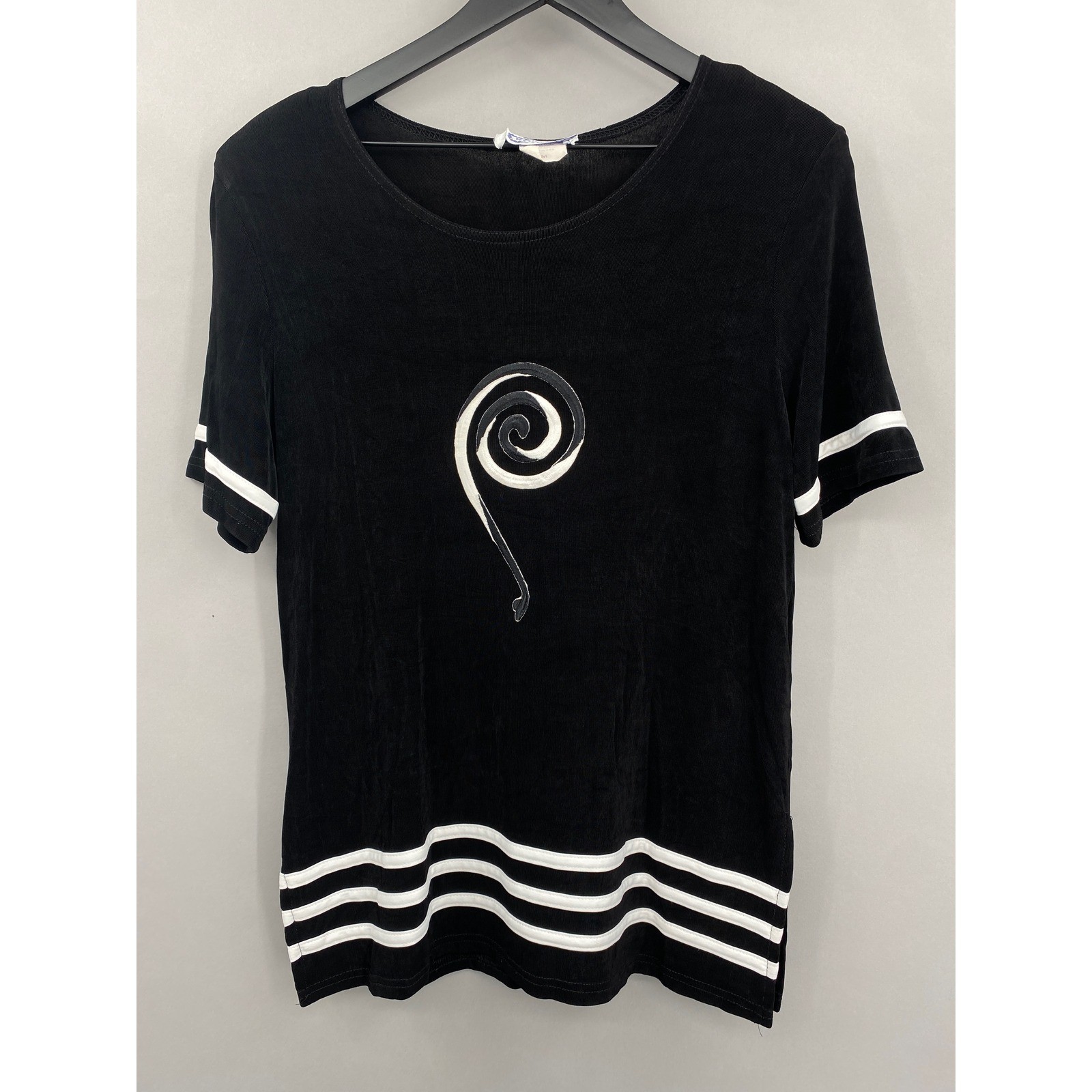 Kokomo Vintage Spiral Top Womens Medium Black White 90s Art to Wear Slinky Knit