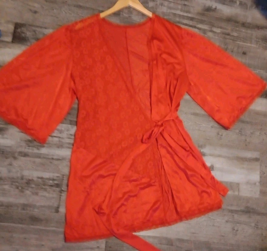 Vintage Jenelle of California Wrap Robe Top Red Bottoms Lace Pajamas Large Tall