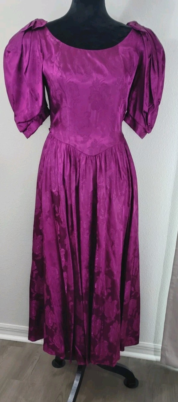 Vintage 80s Nu-Mode Toronto Magenta Brocade Prom Dress Gown 7/8