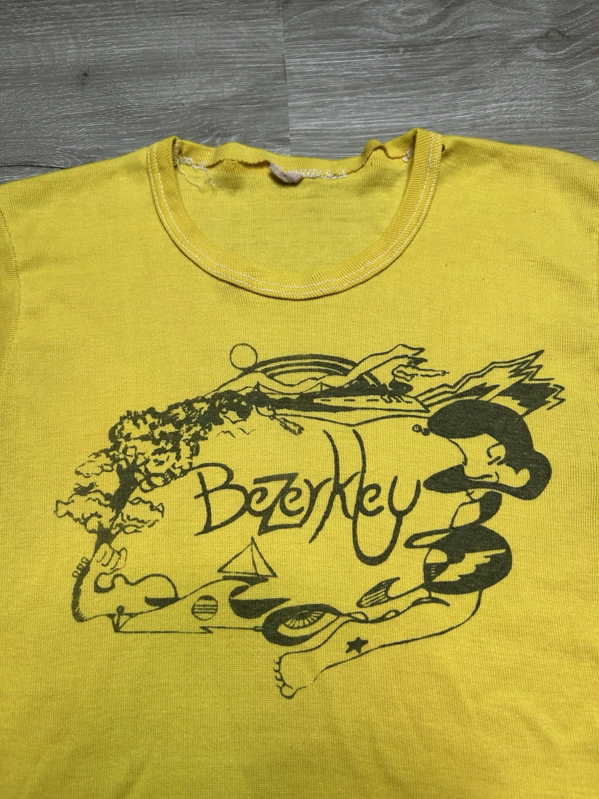 Vintage 70s Bezerkley Yellow T Shirt Women’s Hippie Bay Area California Surf