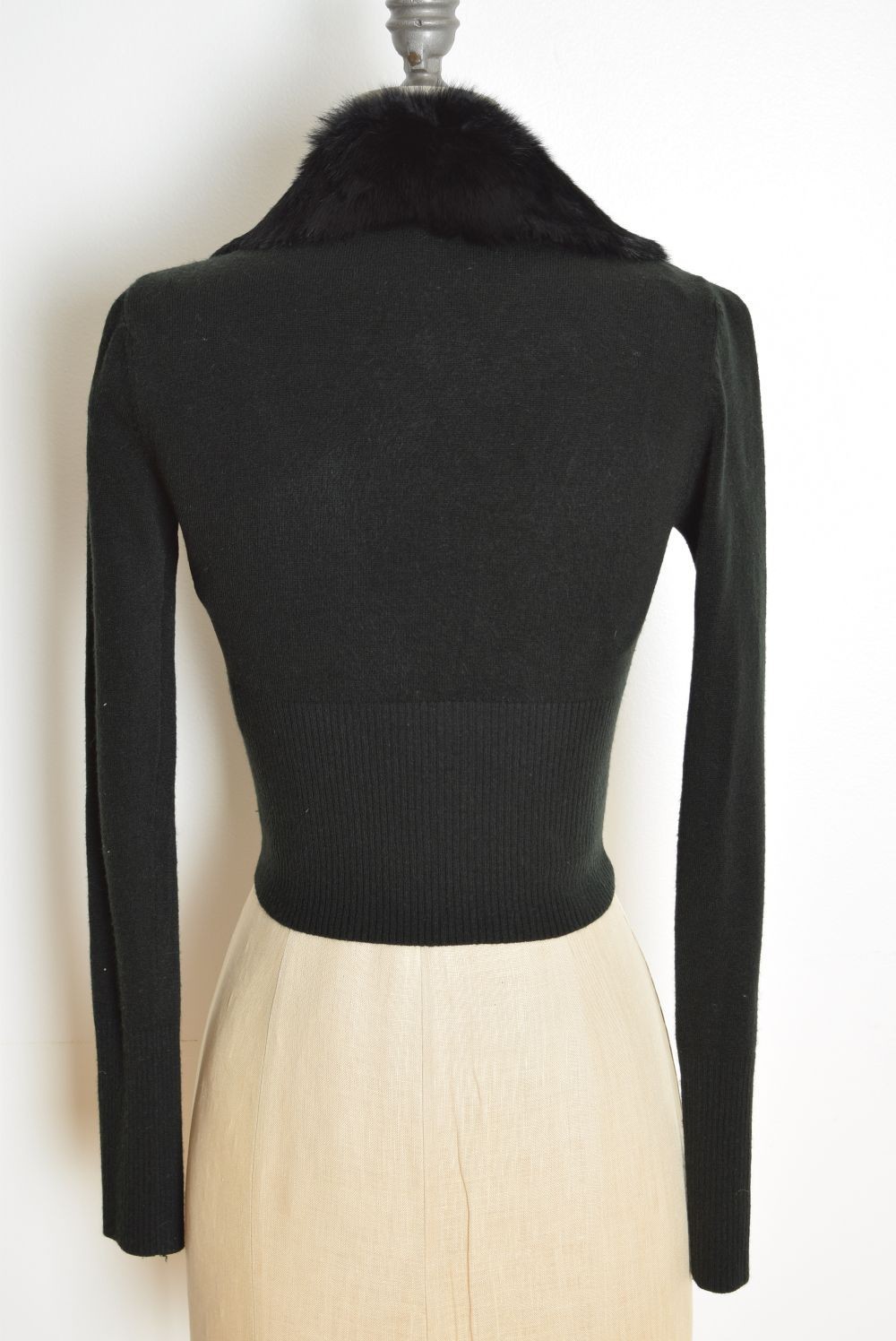 vintage Y2K cardigan XOXO black shrug genuine rabbit fur cropped sweater top XS