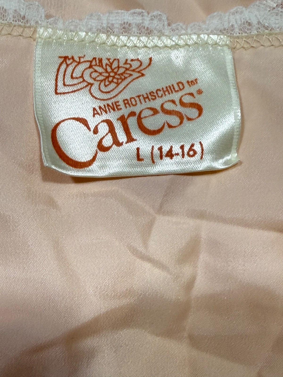 VINTAGE Anne Rothschild for Caress Pajama Set Pink Peach Lace Cami Shorts L14-16