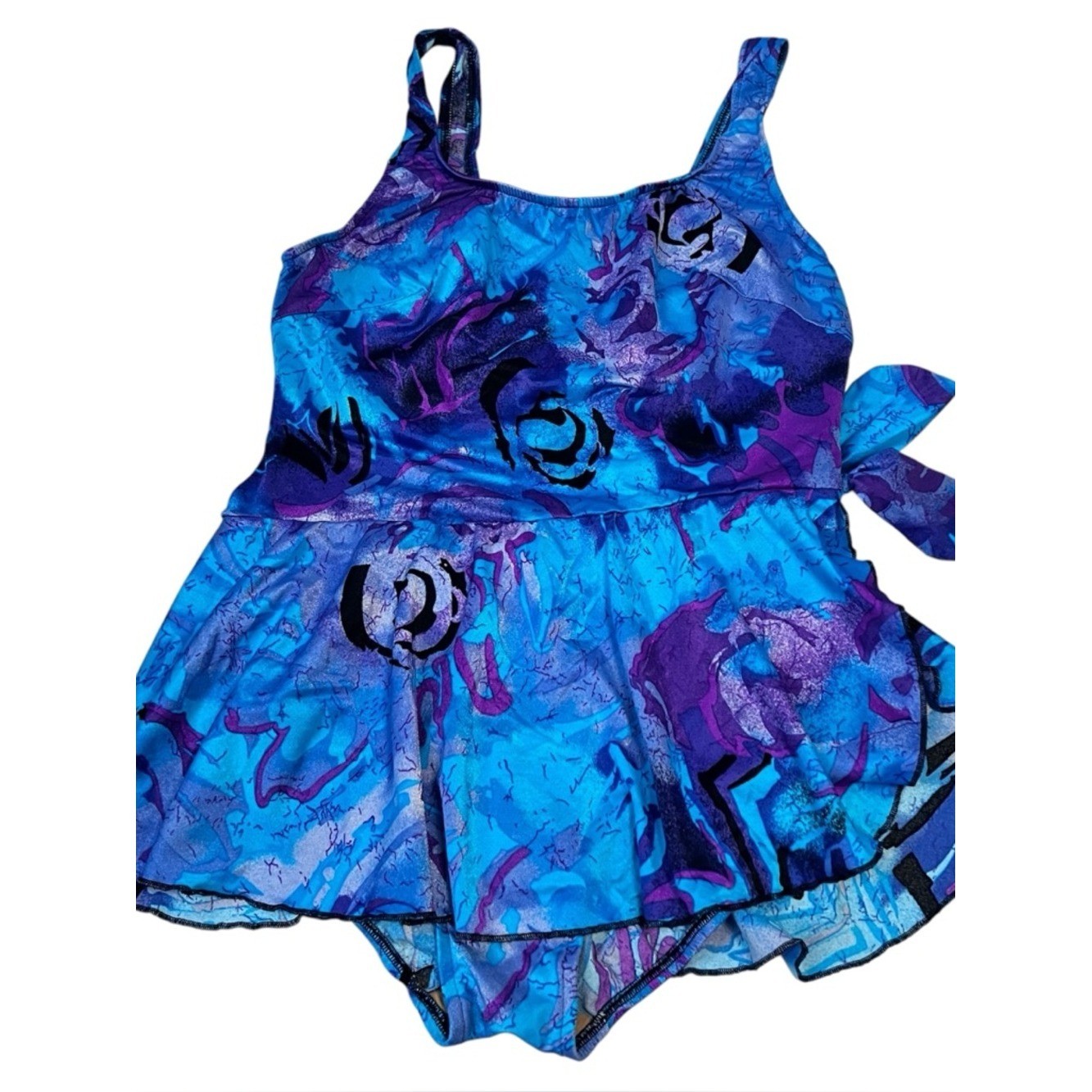 Vintage Le Cove 90s Skirted Swimsuit 18W Teal Floral Built In Bra Modest Swim