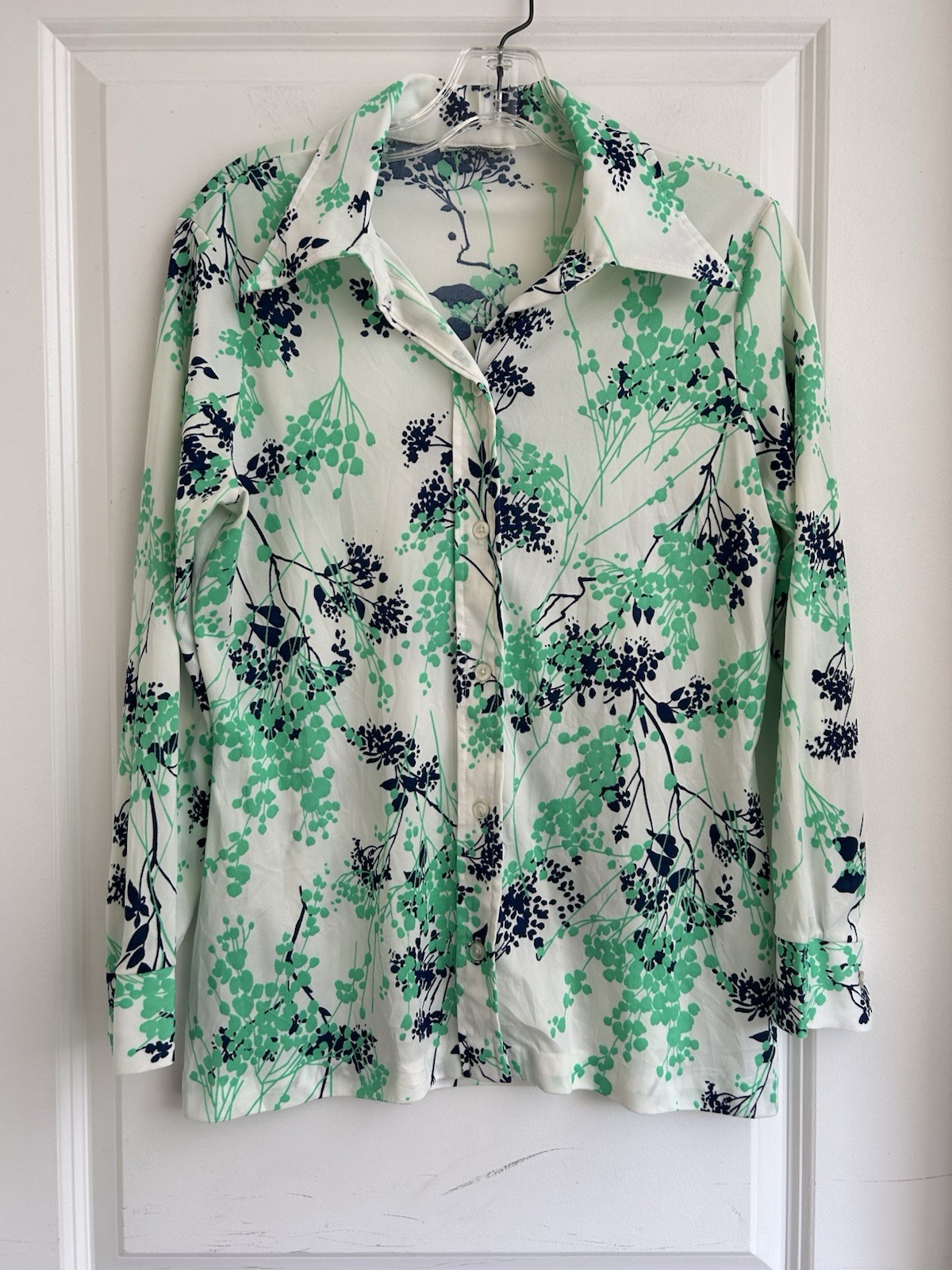VTG 70’S ALFRED DUNNER POLYESTER DISCO FLORAL SHIRT BLOUSE DAGGER COLLAR TAG 14
